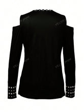 Open Shoulder Halloween Skeleton Print Long Sleeve T-Shirt